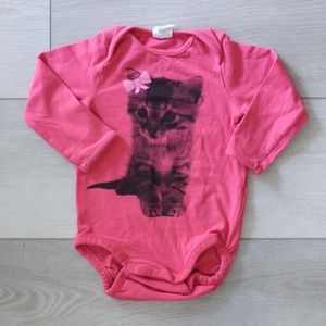 Bright Pink Onesie w/Kitten - 4-6 M